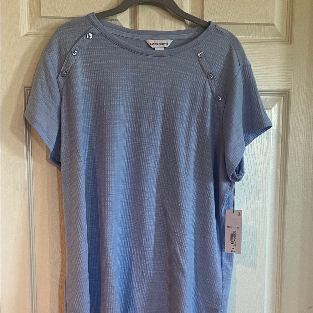 Liz Claiborne Sky Blue Button-Accent Top